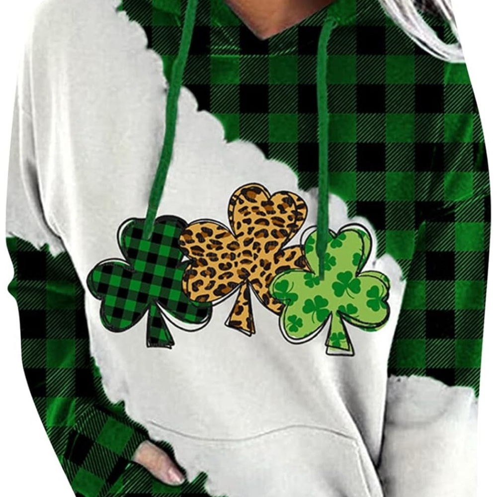 Green and White Women's Hoodie. Shamrocks. St. Patrick’s Day.